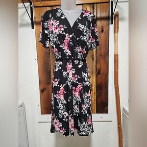 White House Black Market Black and Pink Floral Midi Dress - Reversible!